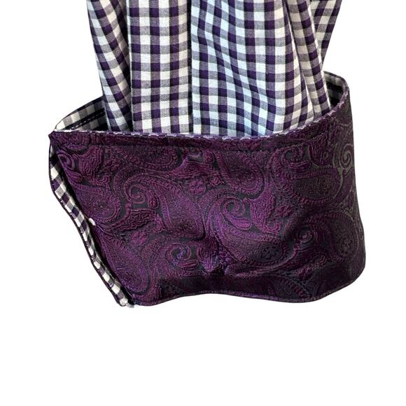 Christian Aujard Mens Shirt XL Purple Check Button Up Plaid Paisley Flip Cuff - Picture 4 of 7